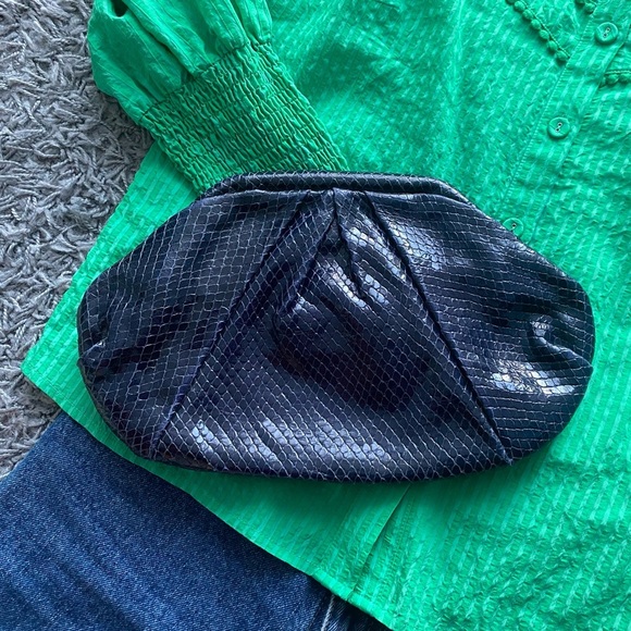 Club Monaco Leather Clutch, snakeskin finish, rich blue - Picture 1 of 10